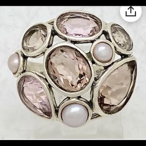 Silpada 925 Sterling Silver Sweet Embrace Pink Glass and Pearl R2442 Size 8